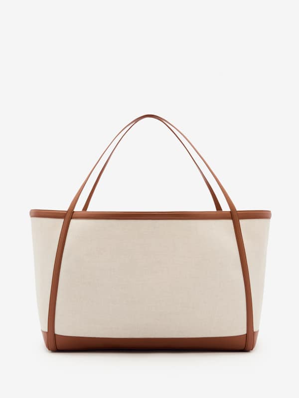Evangeline Tote Bag - Canvas Tan Leather